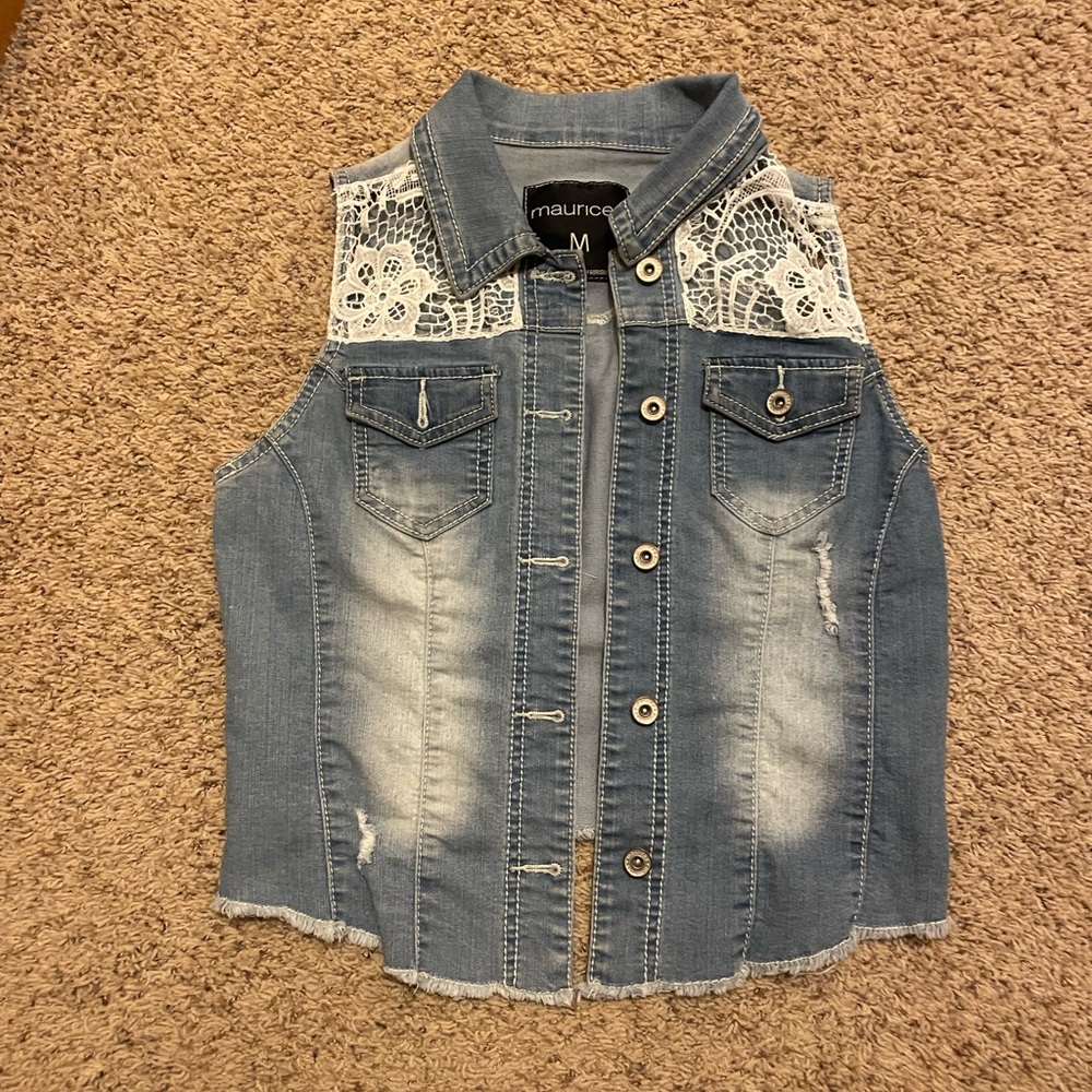 Maurice’s Denim Vest, Lace Detail, Like New